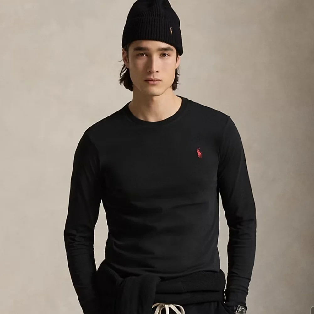 Polo Ralph Lauren Black Classic Long Sleeve T Shirt Red Pony Crewneck Size XL